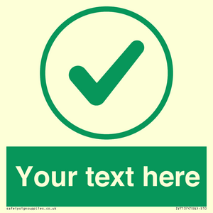 Custom green background, green tick in circle sign